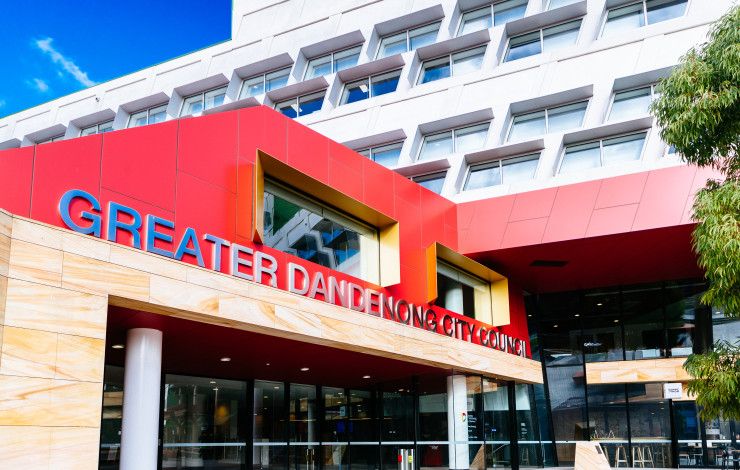 Red and sandstone building with a sign that reads Greater Dandenong City Council