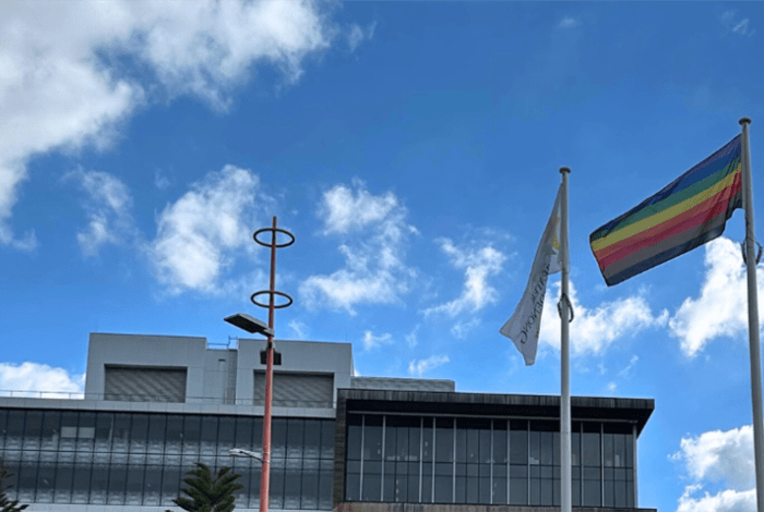 rainbow flag flying
