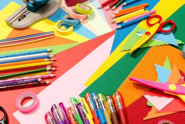 Craft activities and pencils, coloured paper and scissors