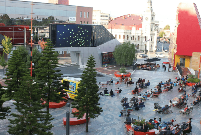 People gathered in Harmony Square