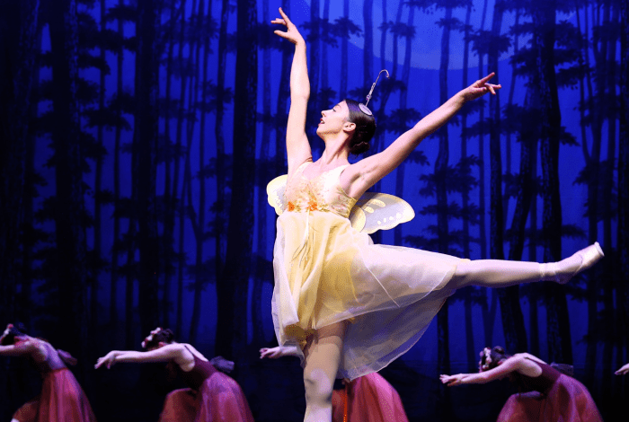 A Ballet Dancer on center stage with back up dancers