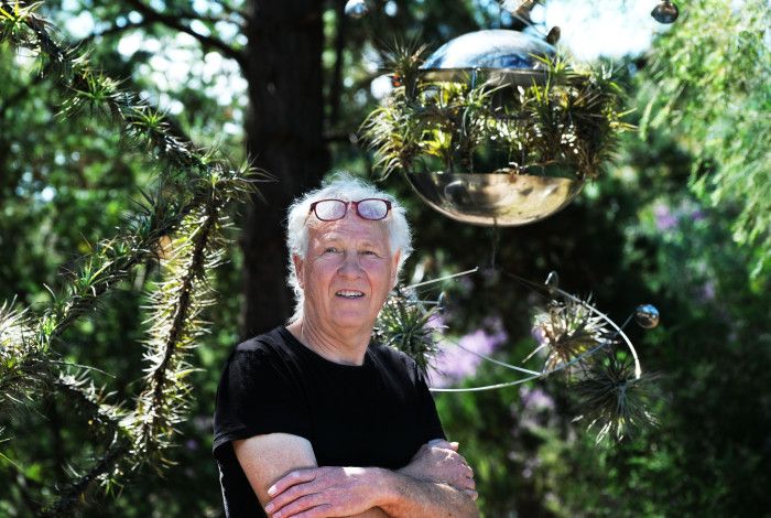 Photo of Lloyd Godman amongst his outdoor artwork.