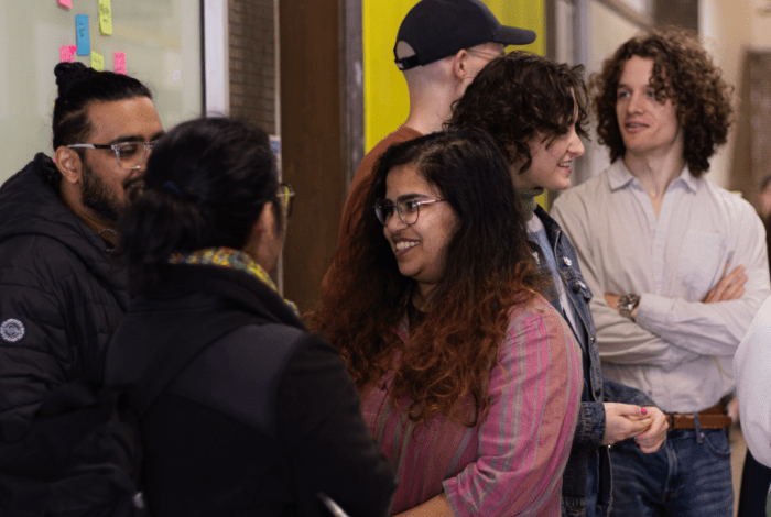 Images of young people smiling and talking