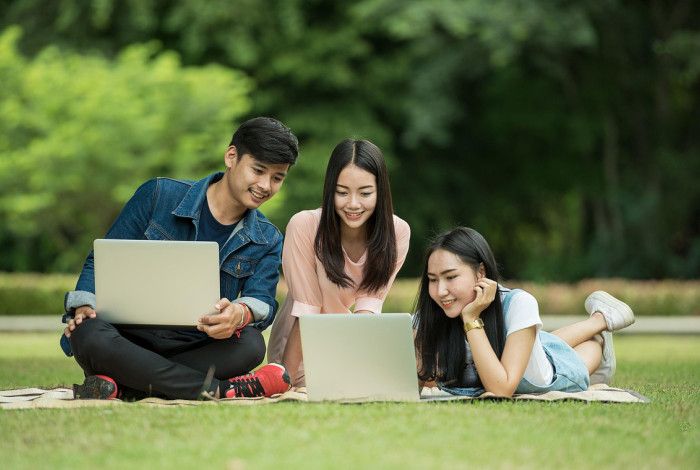 Young people looking at their laptops