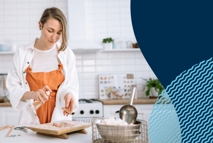 banner with female business owner working from home
