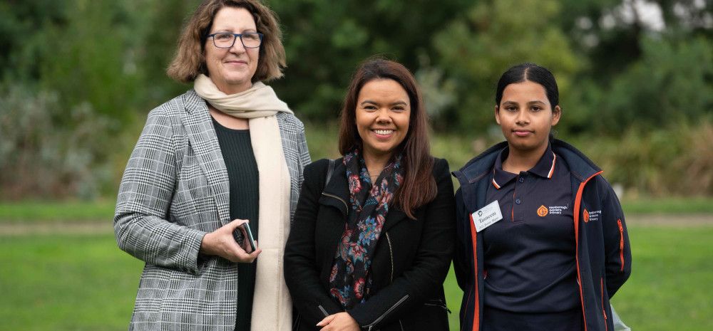 Councillor Rhonda Garad, Mayor Eden Foster and Junior Mayor Tasneem 
