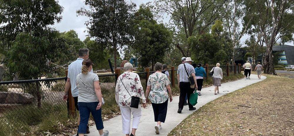Walking group walking together
