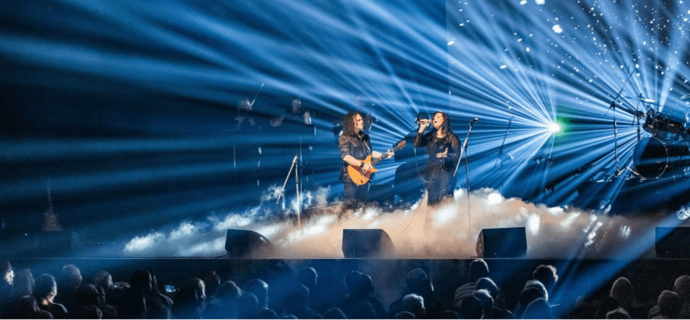 A band on stage playing music