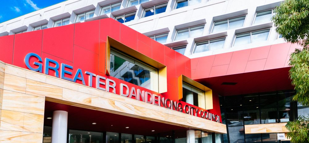 Red and sandstone building with a sign that reads Greater Dandenong City Council