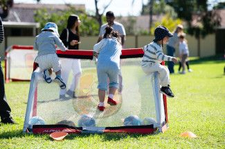 Children on soccer goal