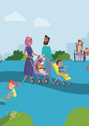 People in the park walking and exercising